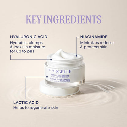 Marcelle Moisture Cream with Hyaluronic Acid, Vegan, Cruelty-Free, Clean Formula, Non-Comedogenic & Gentle Eye Make-Up Remover Pads, Sensitive Eyes, Waterproof Makeup Removal, Hypoallergenic