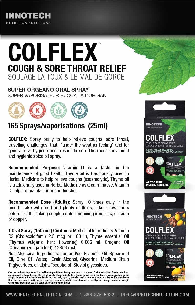 Innotech Nutrition Colflex 牛至喉咙喷雾，北极薄荷 - 25 毫升，多色