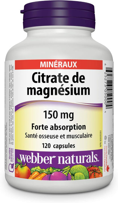 Webber Naturals Magnesium Citrate 150 mg, 120 Capsules, High Absorption Mineral, Supports Bone & Vitamin B100 Complex, Timed Release, 140 Tablets, Supports Energy Production and Metabolism, Vegan