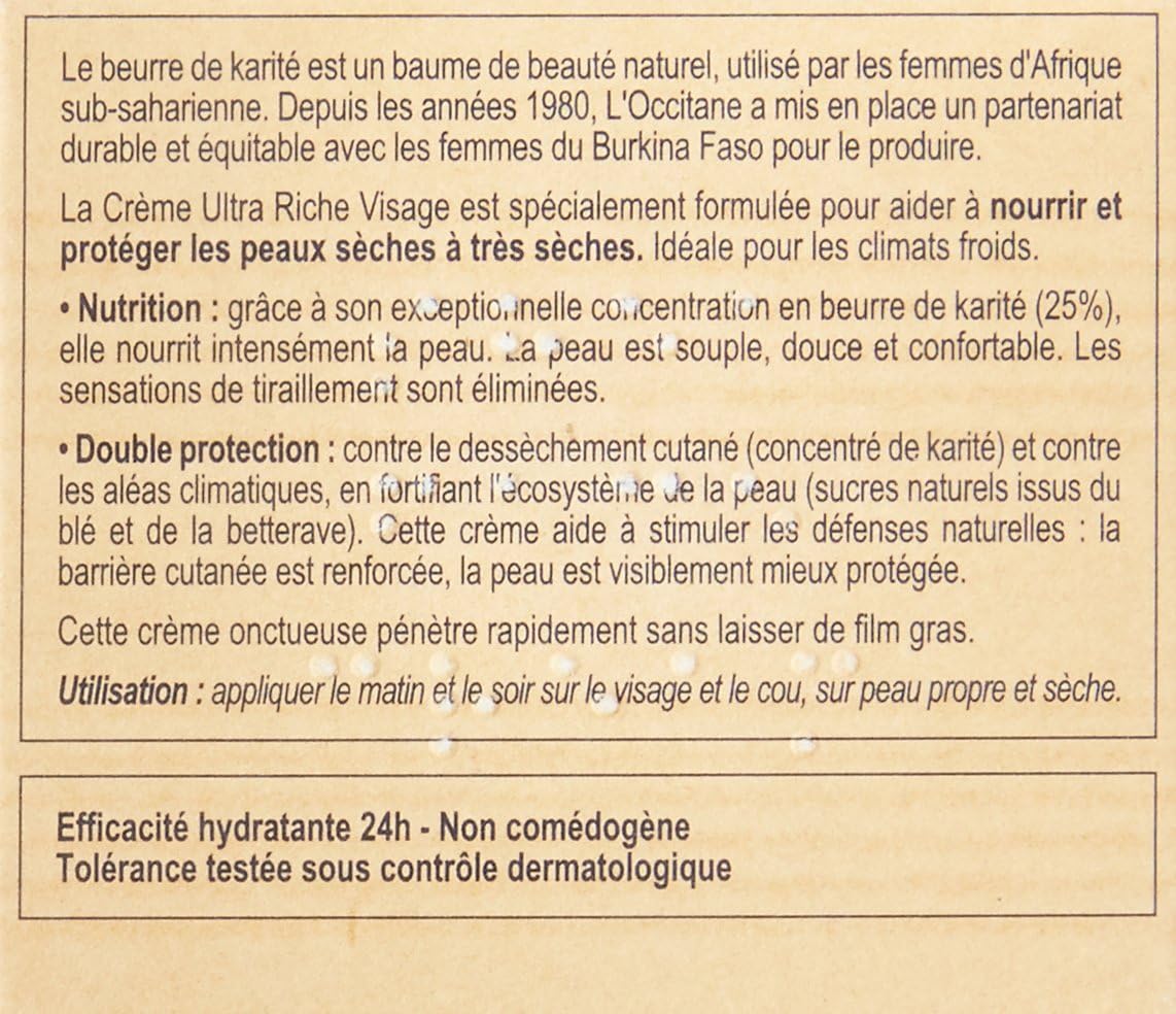 L'OCCITANE LOccitane Shea Butter Ultra Rich Face Cream Face Cream Unisex 1.7 oz