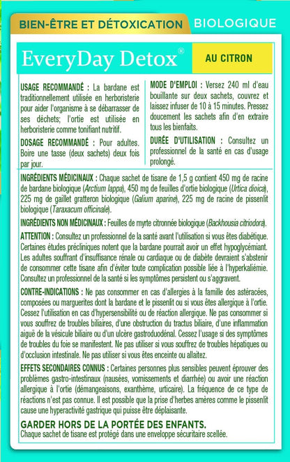 Traditional Medicinals - 有机日常排毒柠檬草本茶（6 包）- 含荨麻和牛蒡根，可清除体内积聚的废物 - 共 96 个茶包