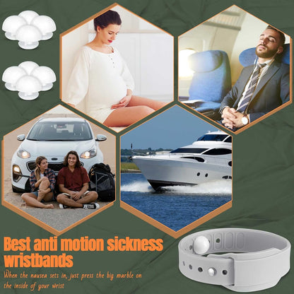 Konohan 6 件暈車帶可調式指壓腕帶防水緩解手環柔軟防噁心腕帶成人暈車旅行帶防暈船黑灰白