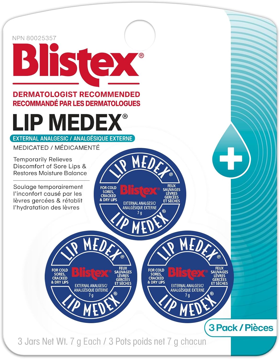 Blistex Lip Medex Medicated Lip Balm Relieves Sore Lips, Cools and Comforts, Jar 7g 3ct.