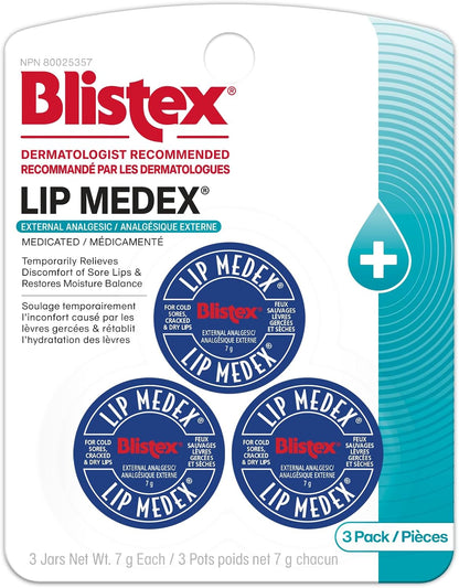 Blistex Lip Medex Medicated Lip Balm Relieves Sore Lips, Cools and Comforts, Jar 7g 3ct.