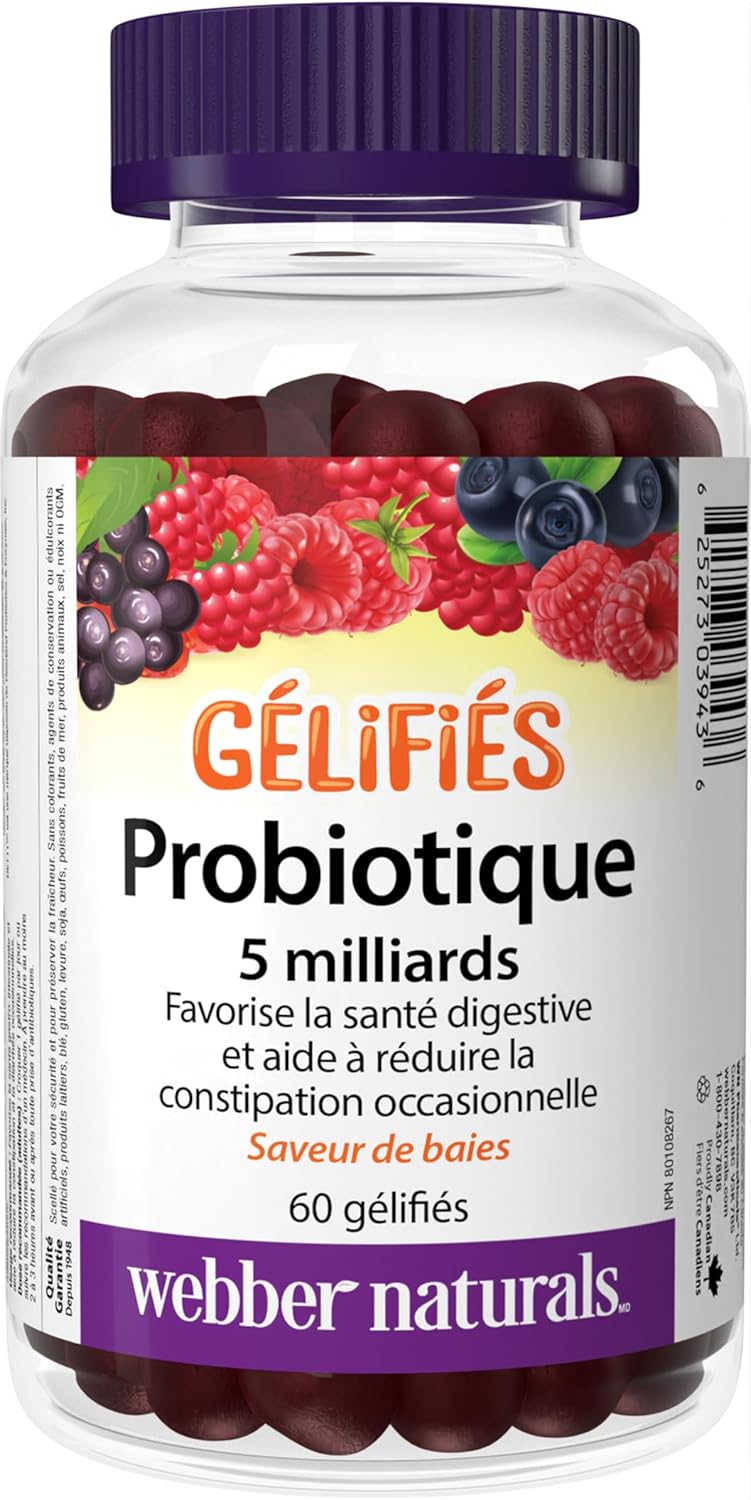 Webber Naturals Probiotic Gummy, 5 Billion Active Cells, 60 Gummies, Digestive Support, Vegan