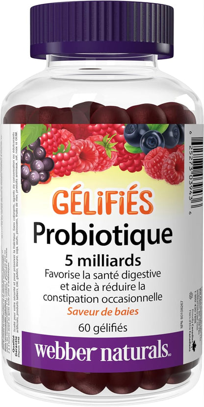 Webber Naturals Probiotic Gummy, 5 Billion Active Cells, 60 Gummies, Digestive Support, Vegan