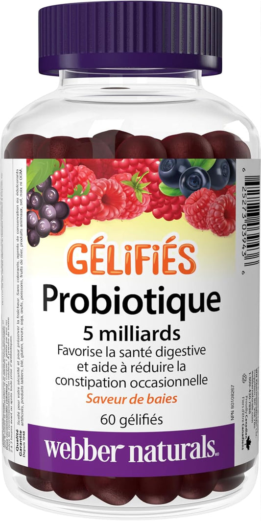 Webber Naturals Probiotic Gummy, 5 Billion Active Cells, 60 Gummies, Digestive Support, Vegan