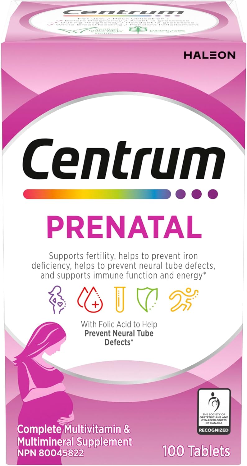 Centrum 产前维生素片，产后多种维生素和矿物质补充剂，必需的产前维生素，100 片（包装可能有所不同）