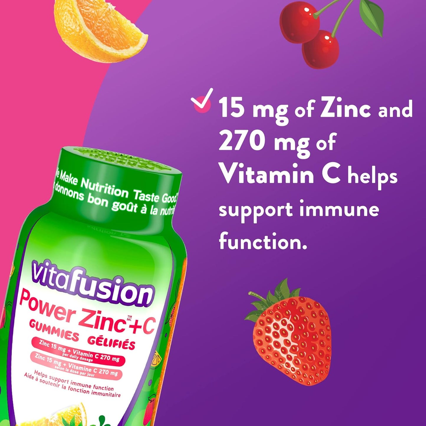 Vitafusion Power 鋅+C 成人維生素軟糖 草莓橘子口味 90 粒