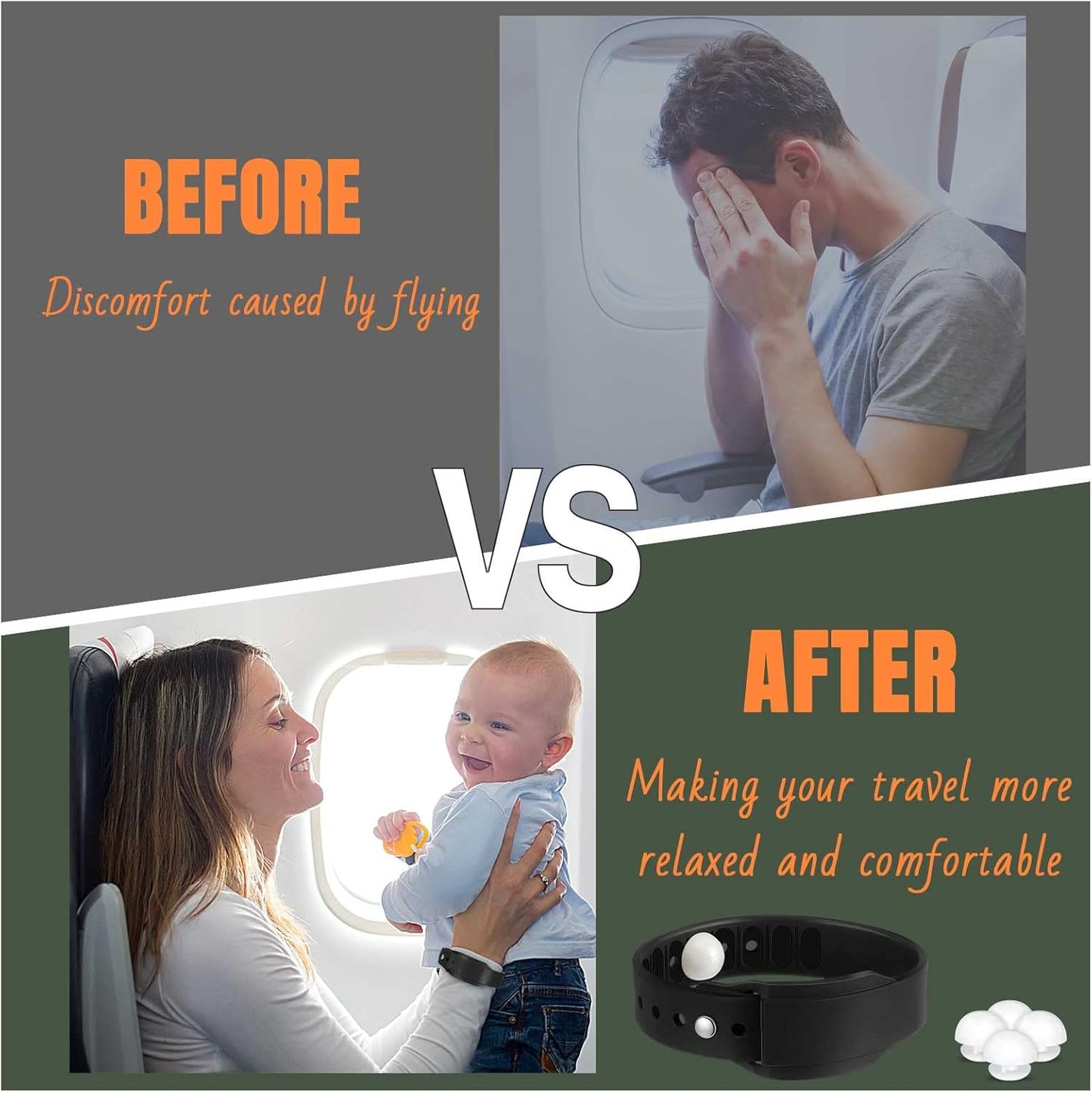 Konohan 6 件暈車帶可調式指壓腕帶防水緩解手環柔軟防噁心腕帶成人暈車旅行帶防暈船黑灰白