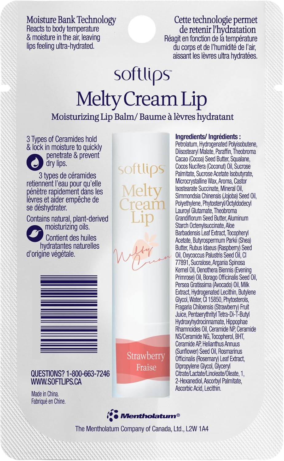 Softlips Melty 潤唇膏 | 草莓護唇膏 | 持久保濕、滋潤滋養唇部護理 | 蘊含三重神經醯胺