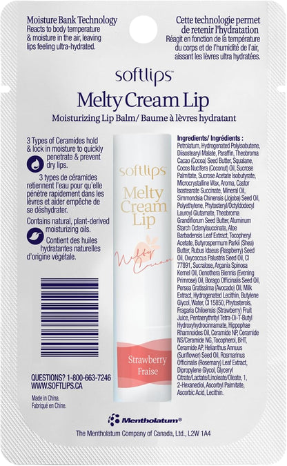 Softlips Melty 潤唇膏 | 草莓護唇膏 | 持久保濕、滋潤滋養唇部護理 | 蘊含三重神經醯胺