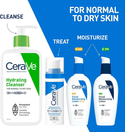 CeraVe Hydrating Face Wash, Daily, Gentle Moisturizing Non-Foaming Facial Cleanser for Men & Women with Hyaluronic Acid, Ceramides, Glycerin. Suitable for Dry & Sensitive Skin, Fragrance-Free, 473ML