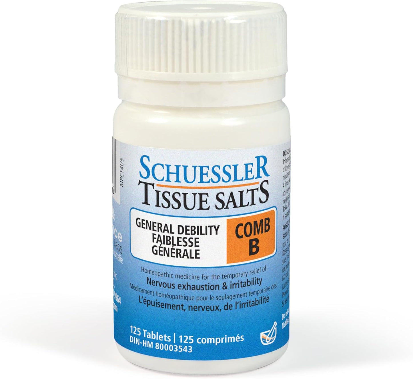 Martin & Pleasance - Schuessler 组织盐通用虚弱梳 B，125 片 - 传统上用于缓解神经衰弱、烦躁和轻度焦虑