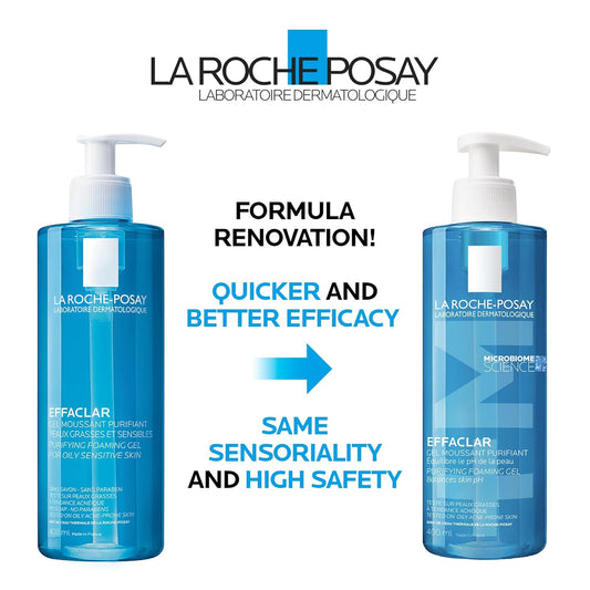 La Roche-Posay Face Wash Gel Cleanser, Effaclar Gentle Purifying Foaming Gel for Oily and Sensitive Acne-Prone Skin & Acne Lotion BUNDLE. Soap-Free, Paraben-free, Non-Comedogenic