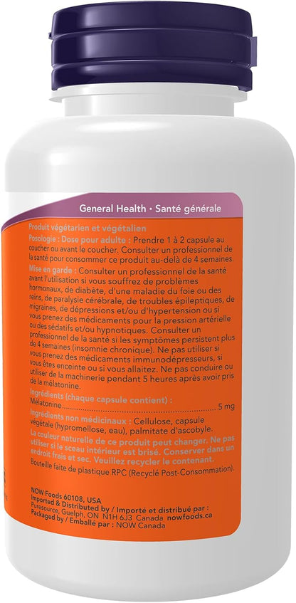 NOW Supplements，褪黑激素 5 毫克，自由基清除劑，健康睡眠週期，180 粒素食膠囊