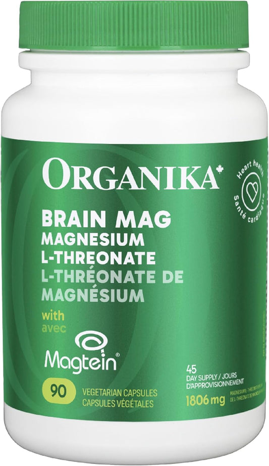 Organika Brain Mag- Magtein 鎂 L-蘇糖酸鹽，含維生素 C 和 D3 - 支持認知功能，經臨床研究，900 毫克鎂 - 90 粒膠囊