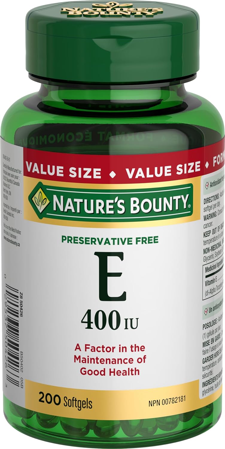 Nature's Bounty Co Q10 强效 200 毫克补充剂促进心脏健康，彩色，60 粒软胶囊和维生素 E 丸剂和补充剂，有助于维持健康，400Iu，200 粒软胶囊