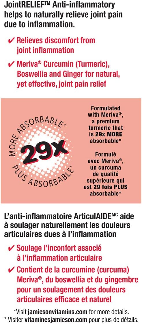 Jamieson 關節緩解抗發炎藥，含 500 毫克高吸收薑黃
