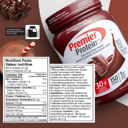 Premier Protein Powder, Chocolate Milkshake, High Protein Powder, 30g of Protein, 1g Sugar, 100% Whey Protein, Keto Friendly, Gluten Free, 17 Servings, 697 Grams