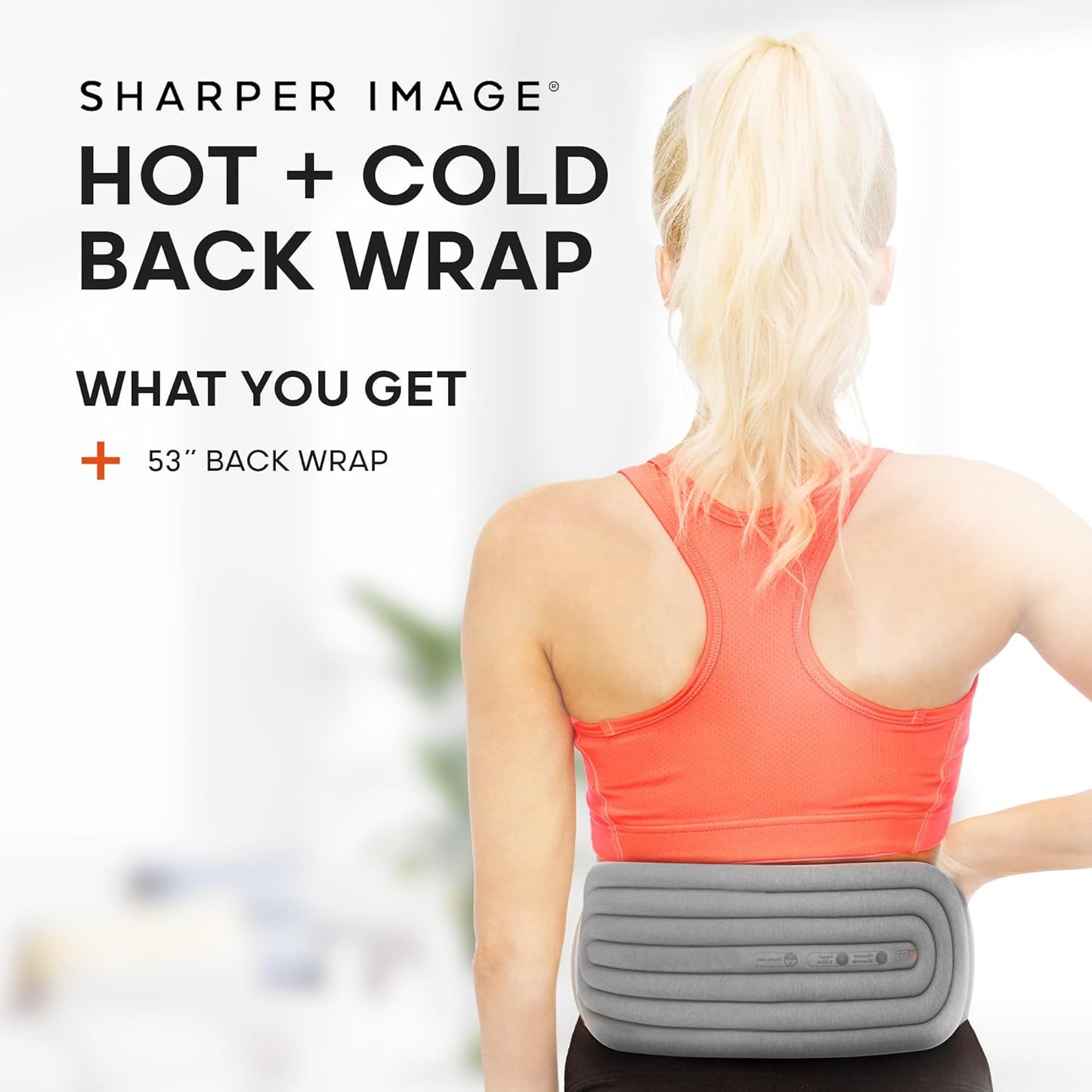 Sharper Image Hot + Cold Back Wrap, Dual Intensity Soft Fabric, 53" Length, Adjustable Comfort Fit, Soothing Heat & Revitalizing Cold Therapy, Workout Recovery Compression