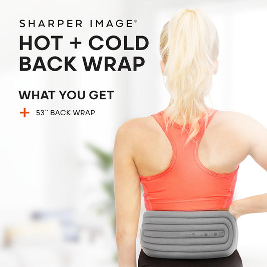 Sharper Image Hot + Cold Back Wrap, Dual Intensity Soft Fabric, 53" Length, Adjustable Comfort Fit, Soothing Heat & Revitalizing Cold Therapy, Workout Recovery Compression