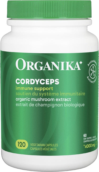 Organika Cordyceps Mushroom- Organic 500mg 4:1 Extract- Immune Support, Antioxidant Support- 120vcaps
