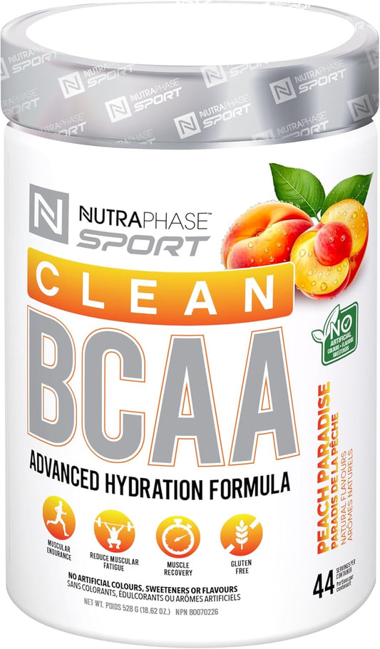 NutraPhase Clean BCAA, Vegan-Friendly, Gluten-Free, Sour Peach, 44 servings, 528 grams