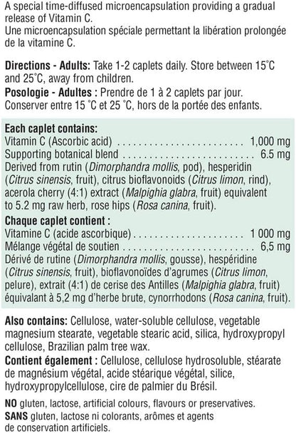 Jamieson 维生素 C 1000 毫克缓释胶囊，支持免疫健康，强健牙齿和骨骼。全天缓释维生素 C，素食，无麸质，100 粒装，加拿大制造