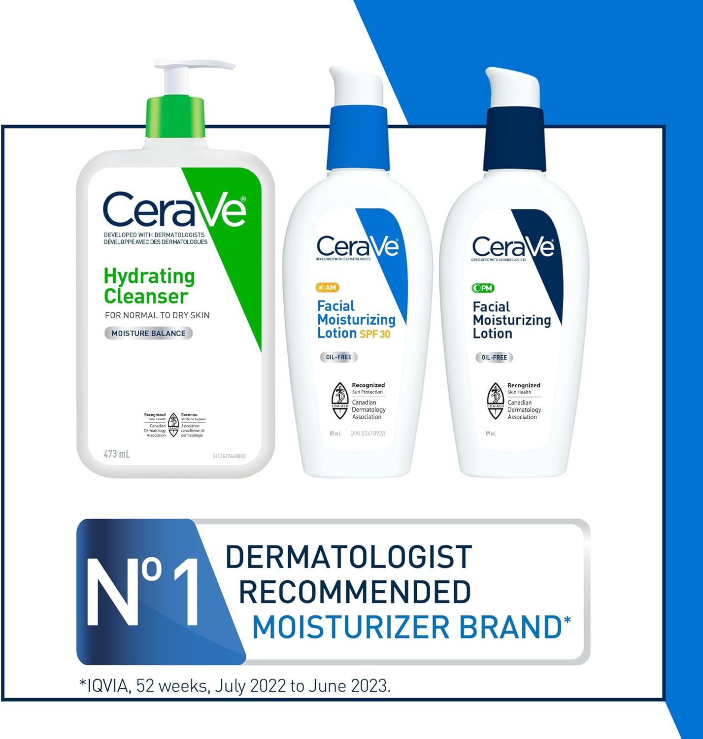 CeraVe 洁面乳和面霜套装（3 件装）、Cerave 日常必需品、保湿洁面乳、上午保湿乳液 SPF 30 和下午保湿乳液，含透明质酸和神经酰胺，无香型