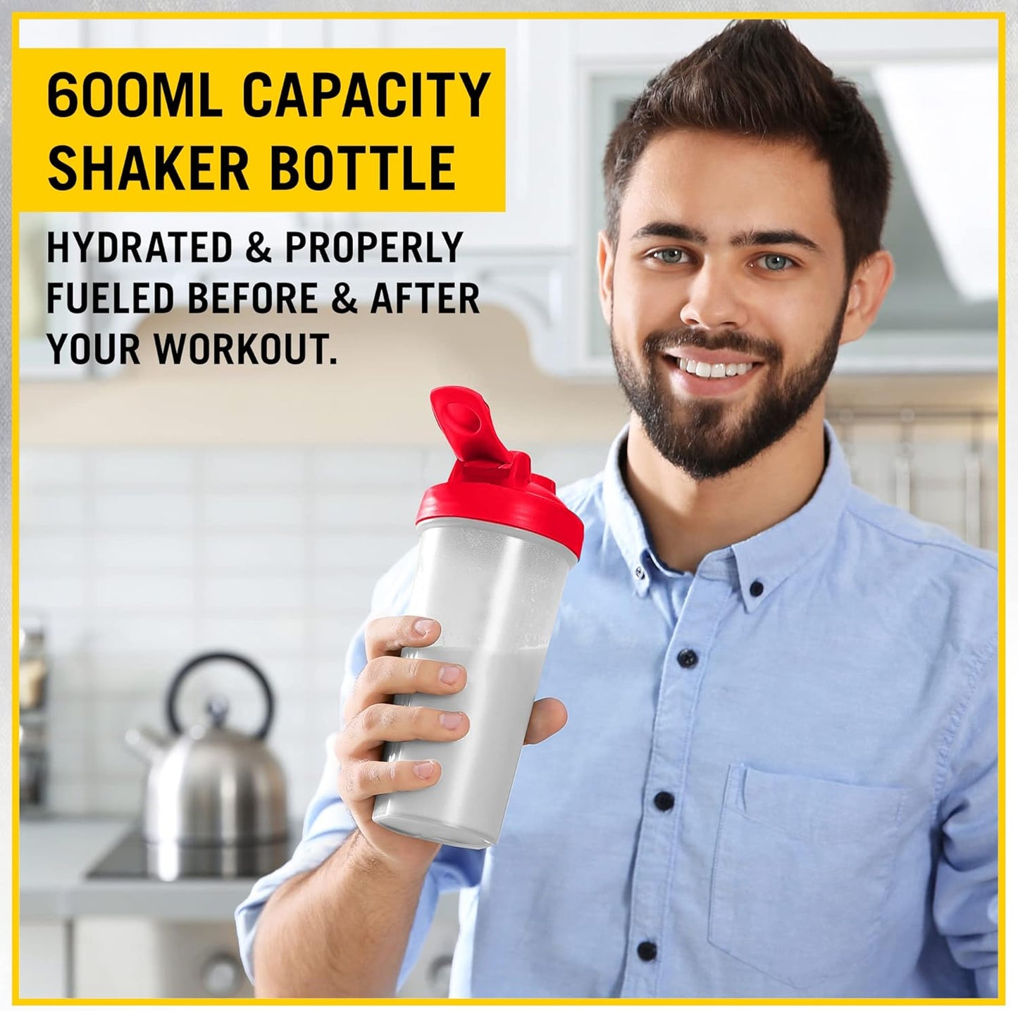 Everlast FIT 600ML 摇摇杯 - 防漏 - 摇摇杯带螺旋搅拌球，不含 BPA/DEHP，易于清洁，非常适合混合蛋白质奶昔。（红色）