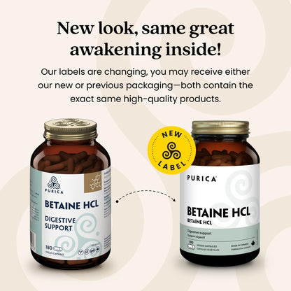PURICA - Betaine Hydrochloride HCL, 180 Vegan Capsules 180-Day Supply - Digestive Support and Overall Internal Health - Helps to Support Liver Function and Digestion - Non-GMO and Gluten-Free