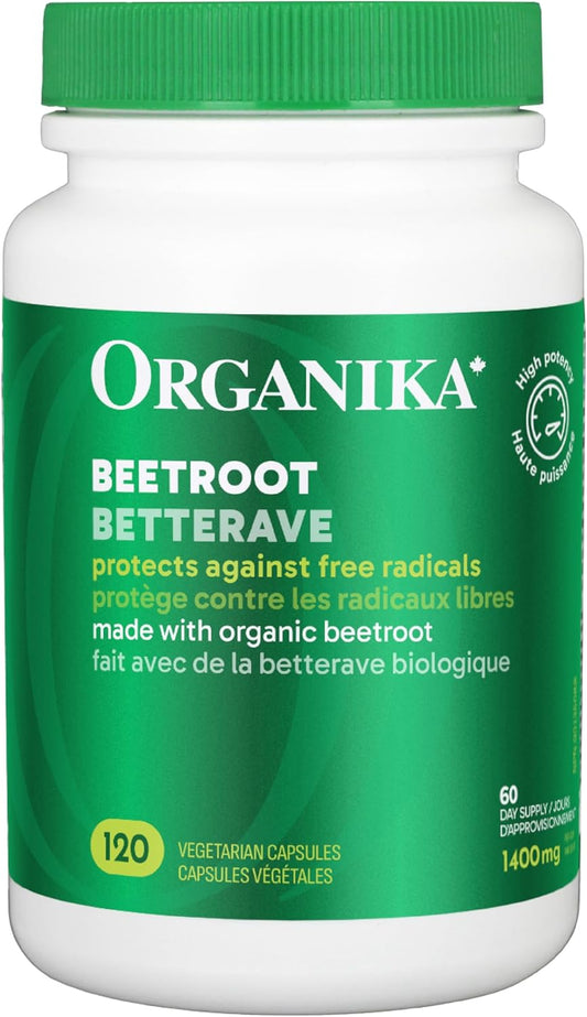 Organika Beetroot Organic- 1400mg High Potency Antioxidant, Blood-Pressure Support, Nitrous Oxide + Exercise Performance- 120vcaps