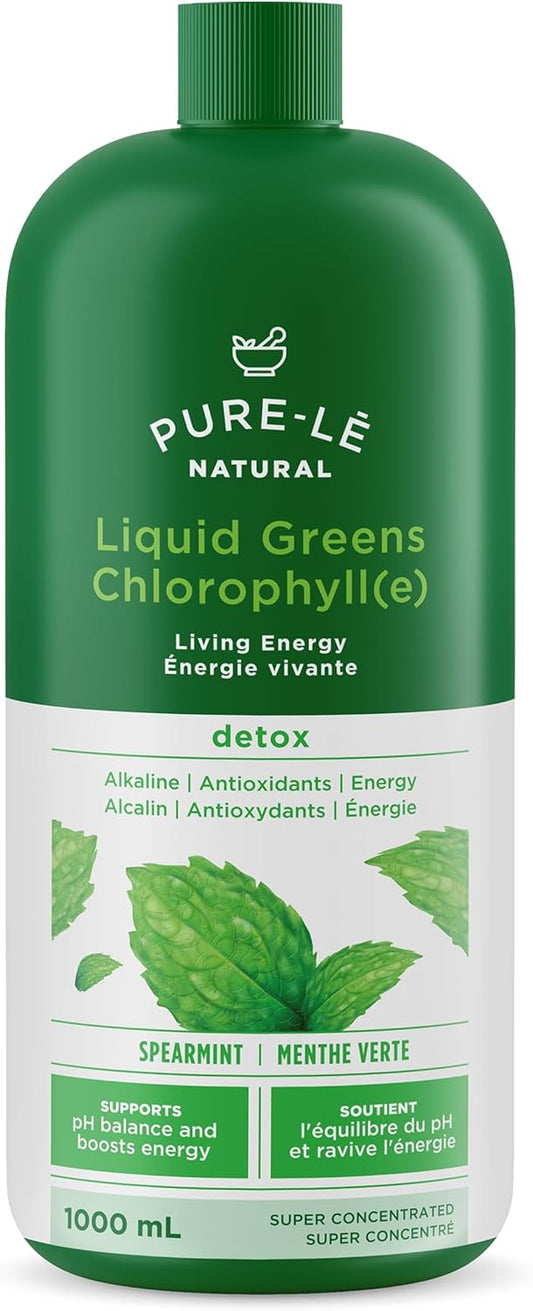 Pure-lē Natural Chlorophyll Liquid Greens | Organic (COR Certified), Gluten-Free, Vegan | Mint Flavor (1000 mL) – Natural Body Deodorant, Alkalizing & Antioxidant Support
