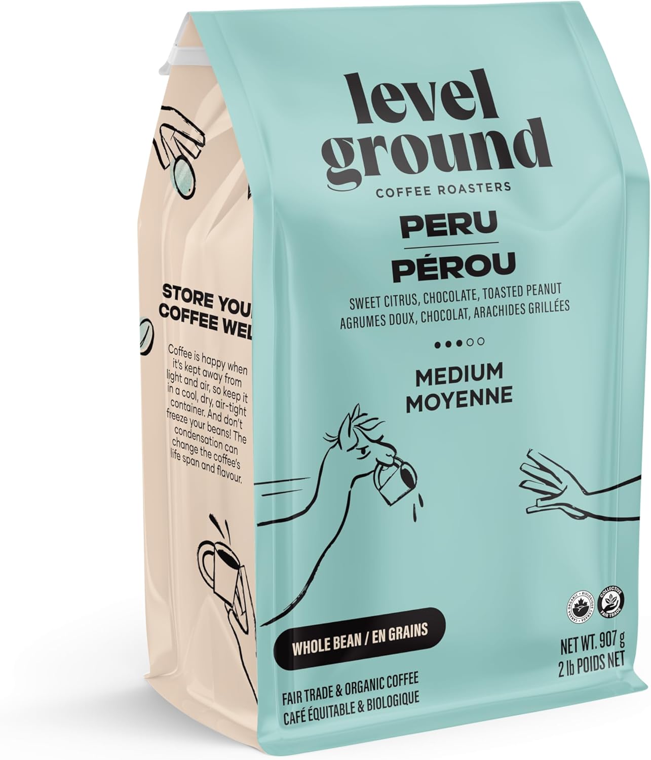平磨咖啡 - 秘魯單一產地 - 中度烘焙，整豆 - 公平貿易，有機，猶太潔食 - 特色咖啡 - 適合滴濾咖啡、法式濾壓壺咖啡、手沖咖啡 - 口味鹹香，絲滑，可可 - 908克/2磅