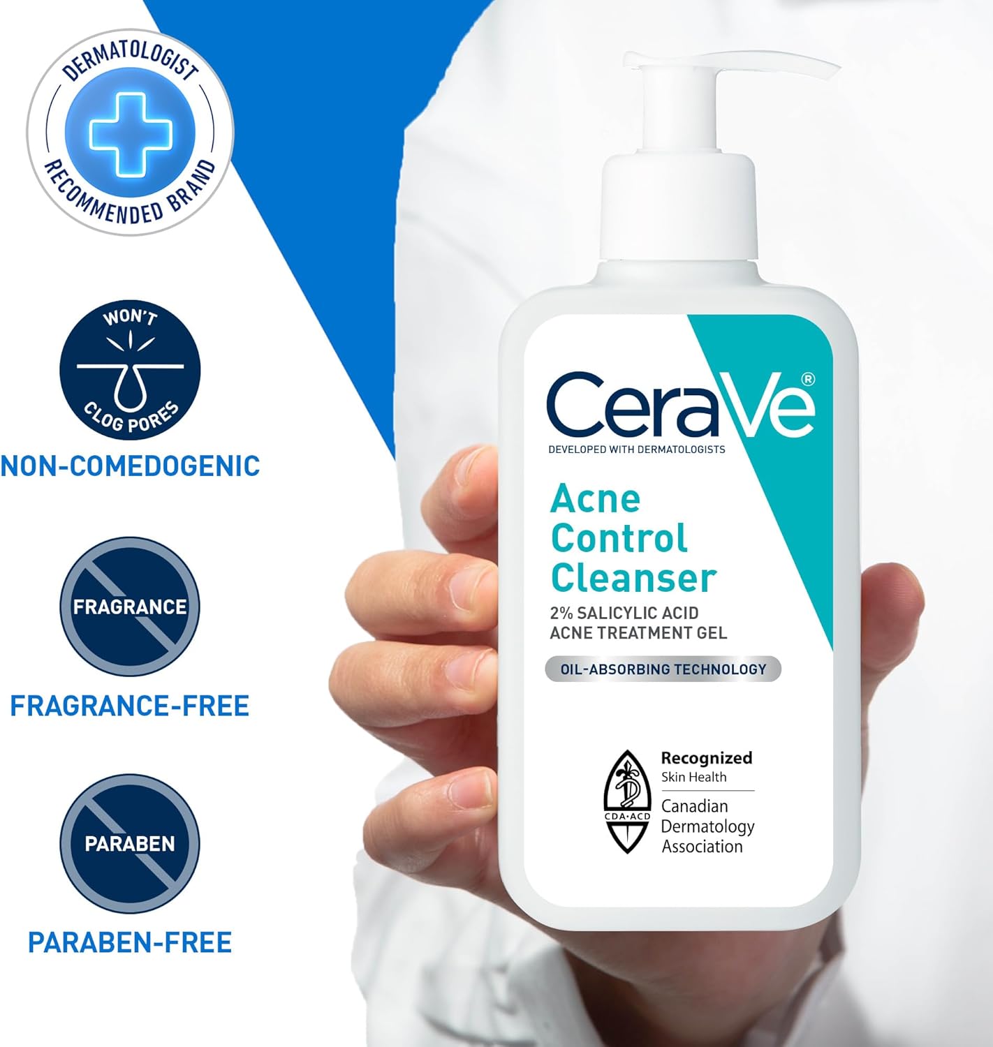 CeraVe Acne Face Wash, 2% Salicylic Acid Cleanser with Purifying Clay & Niacinamide for Oily Skin and Blackheads, Fragrance-Free, Paraben-Free & Non-Comedogenic, 473 mL