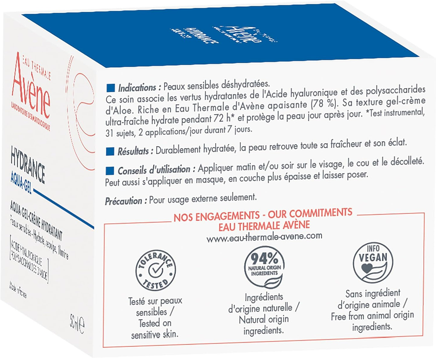 Eau Thermale Avène Hydrance Aqua Cream-In-Gel, 72 hours Hydration, For Sensitive and Dehydrated Skin, With Hyaluronic Acid and Aloe Vera, Ultra-Fresh Texture, 50 ml