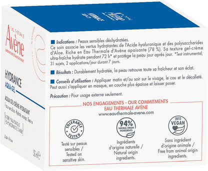 Eau Thermale Avène Hydrance Aqua Cream-In-Gel, 72 hours Hydration, For Sensitive and Dehydrated Skin, With Hyaluronic Acid and Aloe Vera, Ultra-Fresh Texture, 50 ml