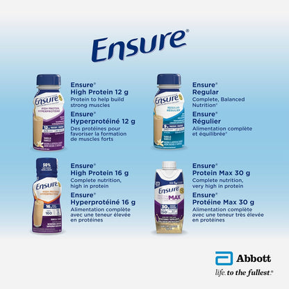 Ensure 高蛋白 12 克，代餐奶昔，含蛋白質的蛋白質奶昔，有助於增強肌肉，香草味，6 x 235 毫升瓶裝