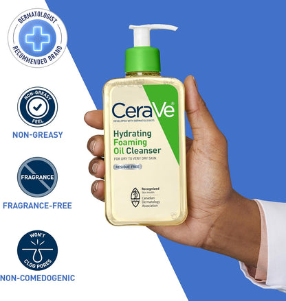 CeraVe Oil Cleanser for Face, Hydrating Foaming Face Cleanser with Squalene Oil, Hyaluronic Acid and Ceramides, for Dry to Very Dry Skin, Non-Greasy, Non-Comedogenic, Fragrance-Free, 562 mL