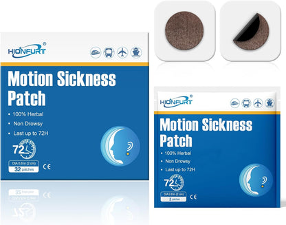 Hionfurt 32 片晕船贴，适用于游轮、汽车、轮船、飞机和其他形式的运动，晕船贴不瞌睡且有效，持续 72 小时