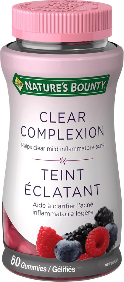 NATURE'S BOUNTY Clear Complexion, Gummies, Helps Clear Mild Inflammatory Acne, Reduce Symptoms Of Mild Inflammatory Acne & Maintain Healthy Skin, Mixed Berry Flavour, 150 g