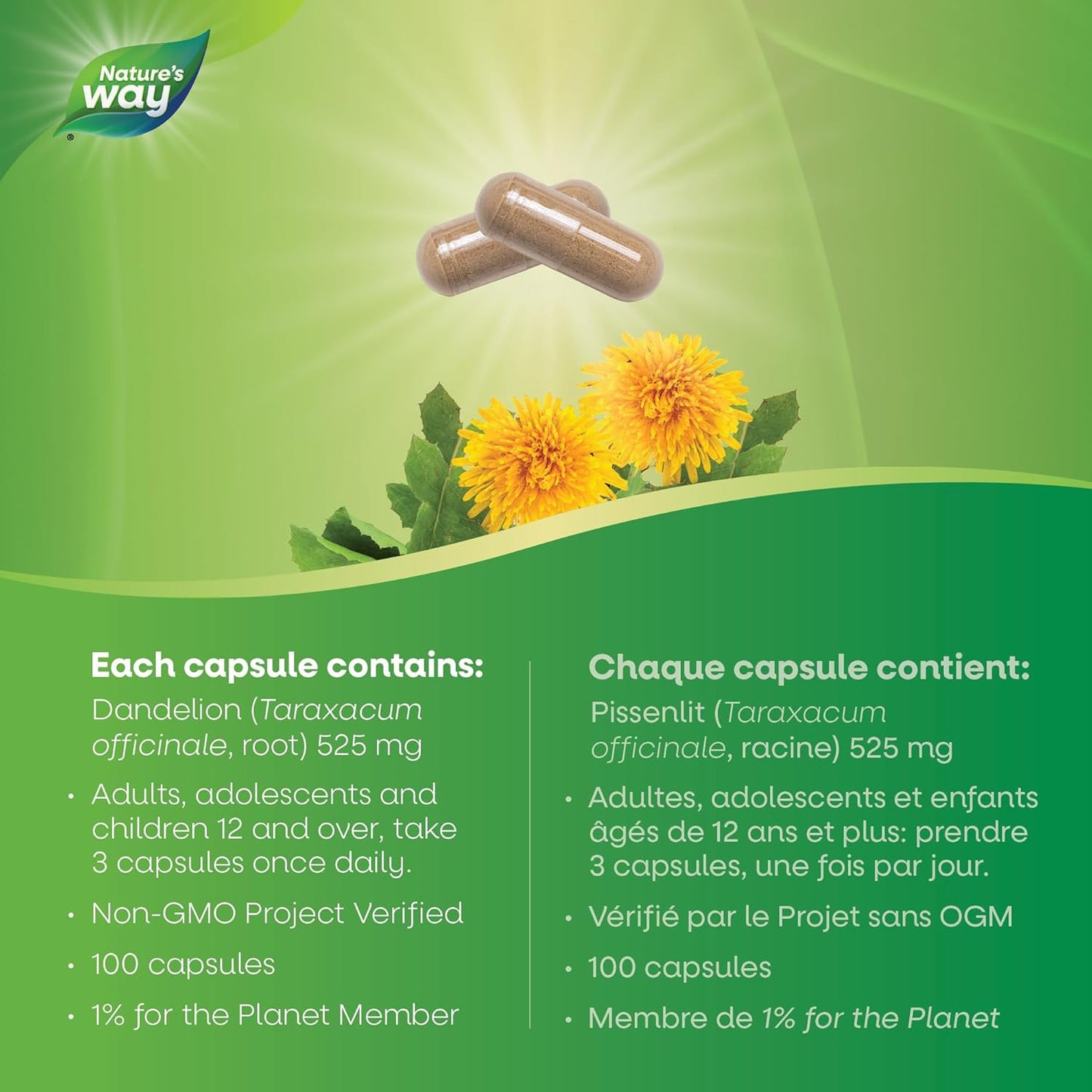 Nature's Way 蒲公英根消化补充剂 - 刺激食欲并增加胆汁流量 - 食欲刺激剂 - 非转基因认证 - 100 粒素食胶囊