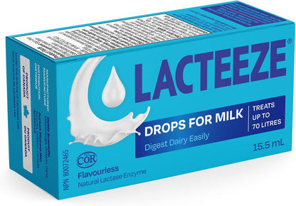 Lacteeze 牛奶滴剂，减少乳糖摄入，缓解胀气、腹胀、痉挛和腹泻，乳糖酶滴剂，缓解乳糖不耐症