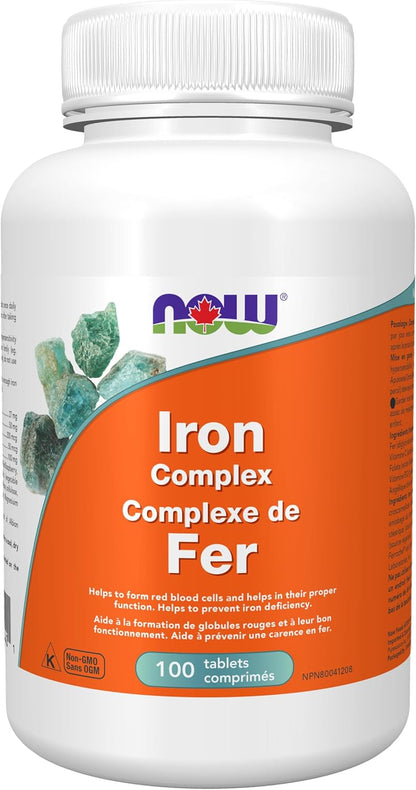 NOW Supplements, 鐵複合物，不便秘*，必需礦物質，100 片裝