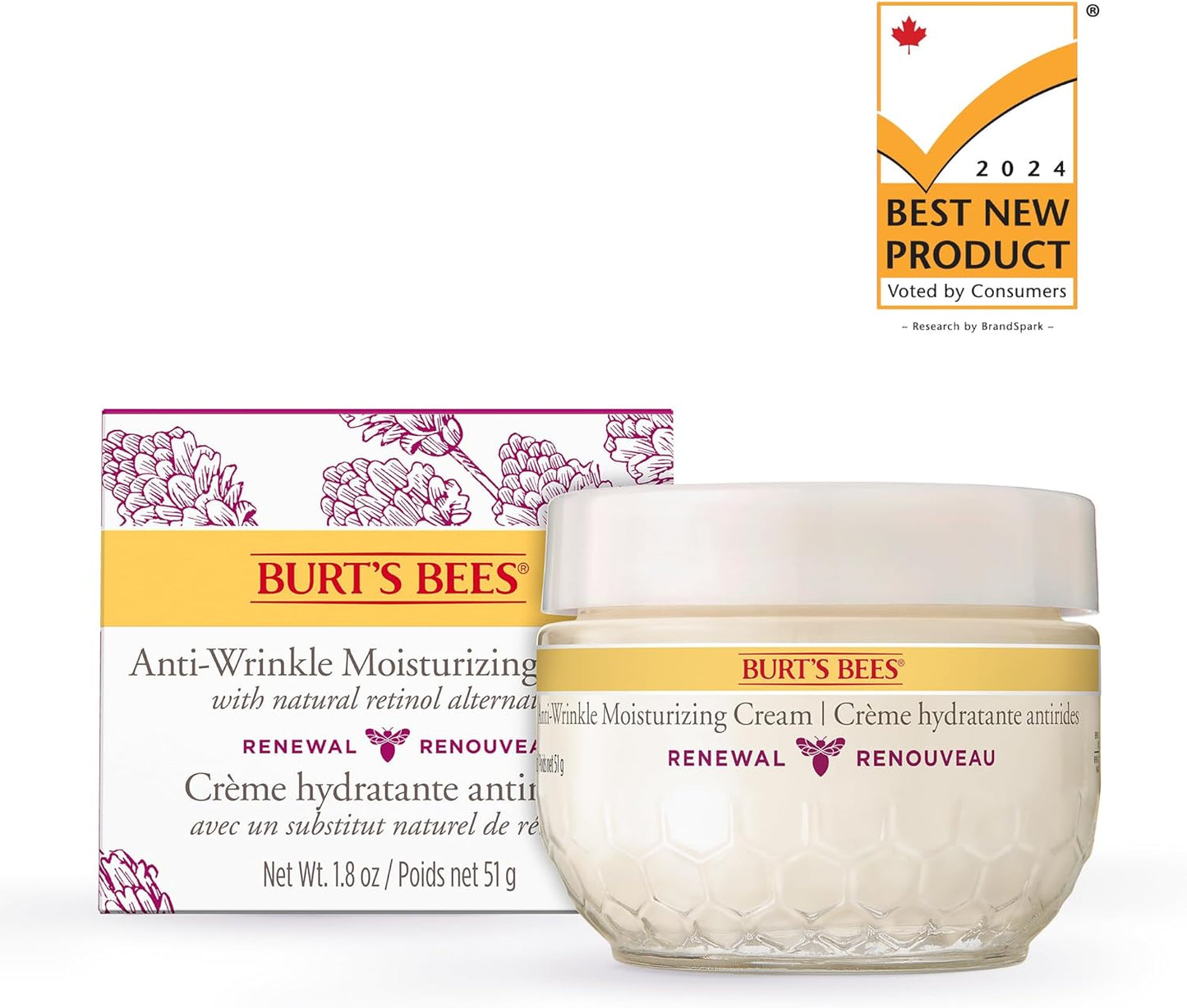 Burt's Bees® 面霜，焕肤抗皱保湿面霜，含补骨脂酚天然视黄醇替代品，51 克