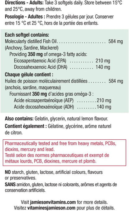 Jamieson 无鱼腥味超强效 Omega-3 迷你装，200 粒 & 维生素 D3 1,000 IU - 异国热带水果味，100 粒（1 包）