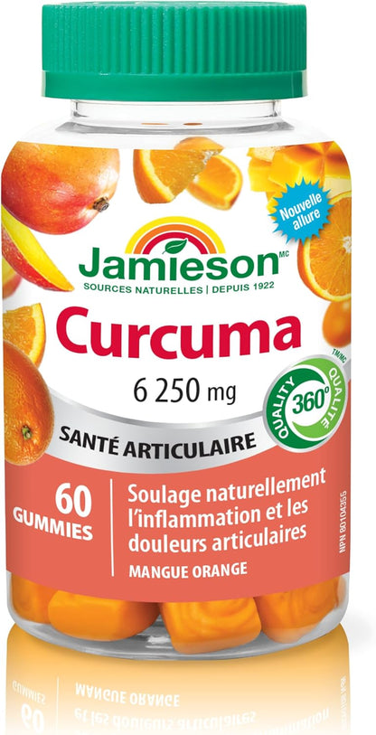 Jamieson Turmeric Gummies Mango Orange Flavour, Provides Natural Joint Pain Relief and Supports Inflammation, Potent Antioxidant. Vegetarian, Non-GMO, Gluten-Free, No Artificial Colours, or Flavours, 60 Count, Proudly Ca…