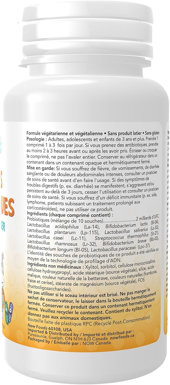 NOW Supplements，兒童益生菌（原名 BerryDophilus™），含 20 億益生菌，10 種益生菌菌株，木糖醇甜味劑，菌株驗證，咀嚼片，60 片
