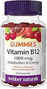 Webber Naturals 維生素 B12 氰鈷胺 1,000 微克，60 粒軟糖，支持能量生成和代謝，純素